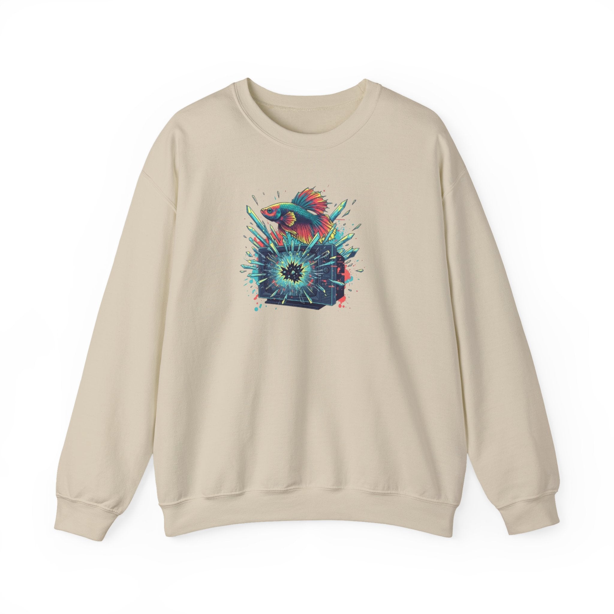Cosmic Hummingbird Crewneck Sweatshirt — Neon Floral Burst Graphic