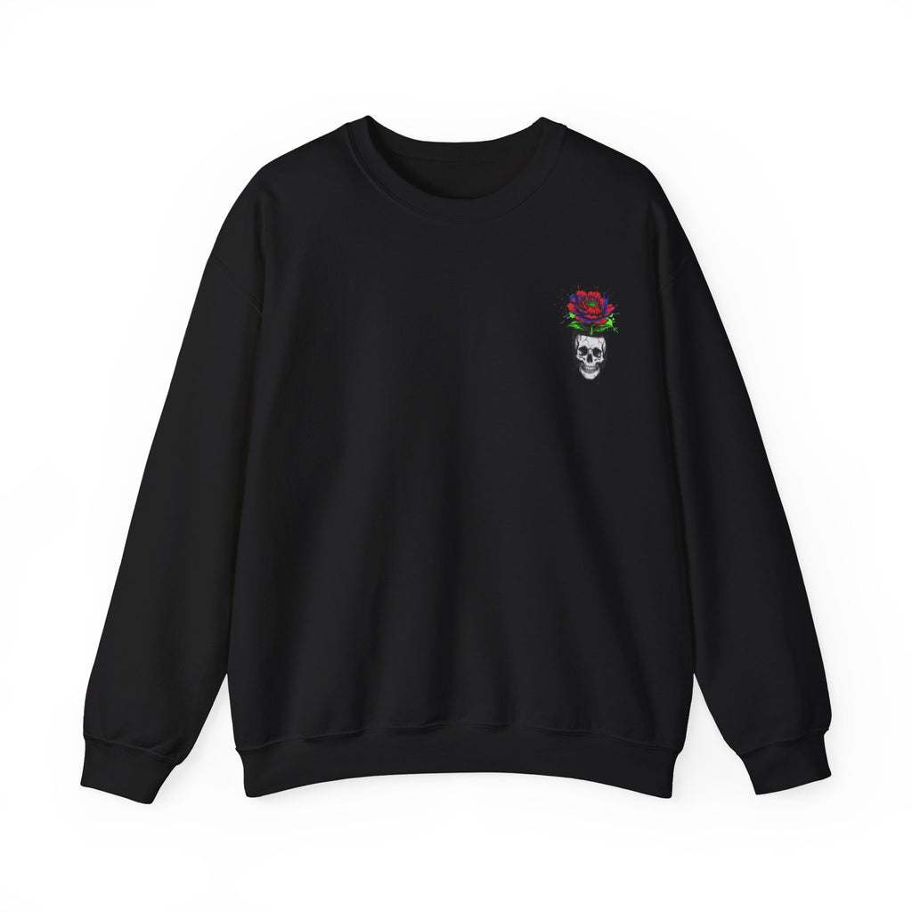 Skull with Red Rose Crewneck Sweatshirt