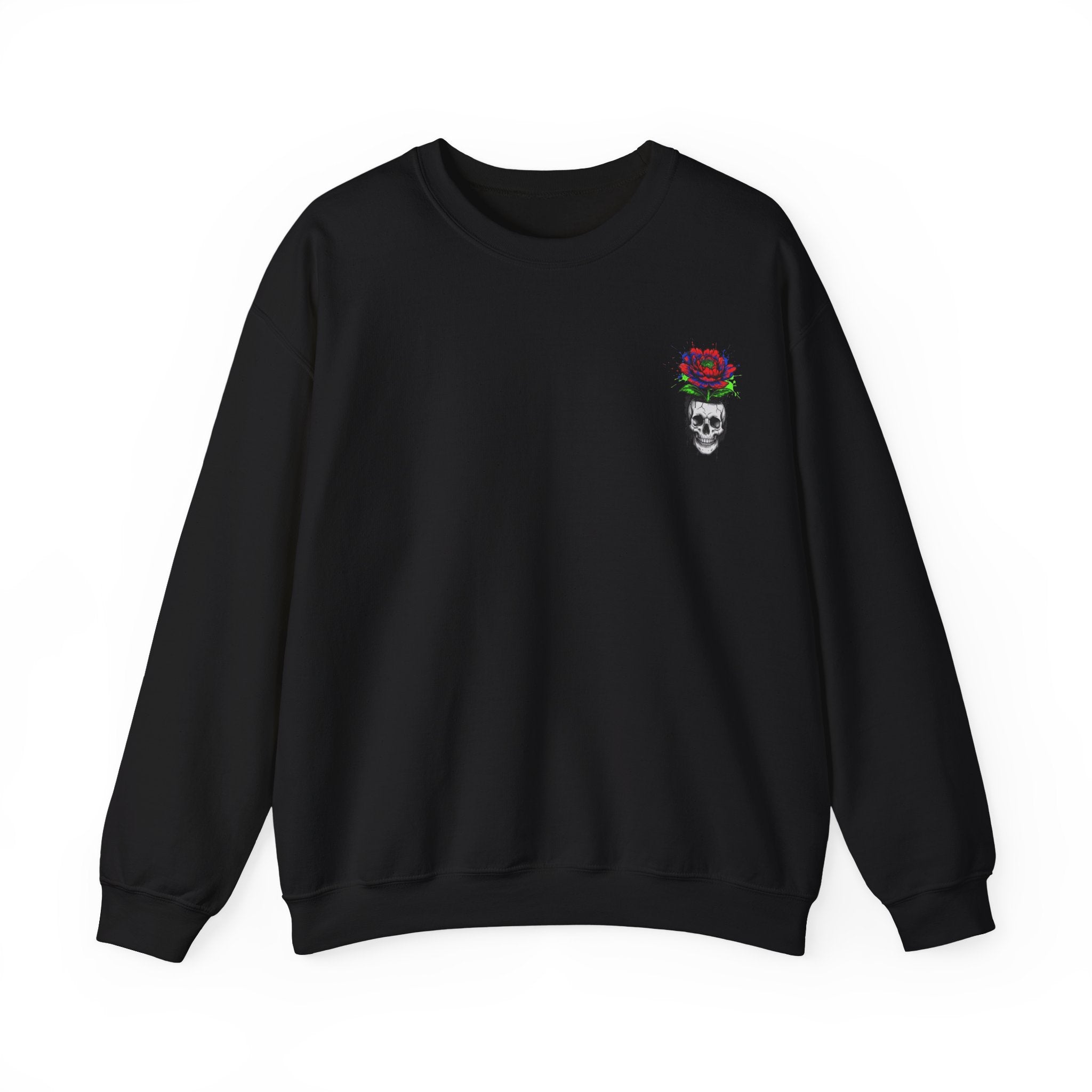Skull with Red Rose Crewneck Sweatshirt
