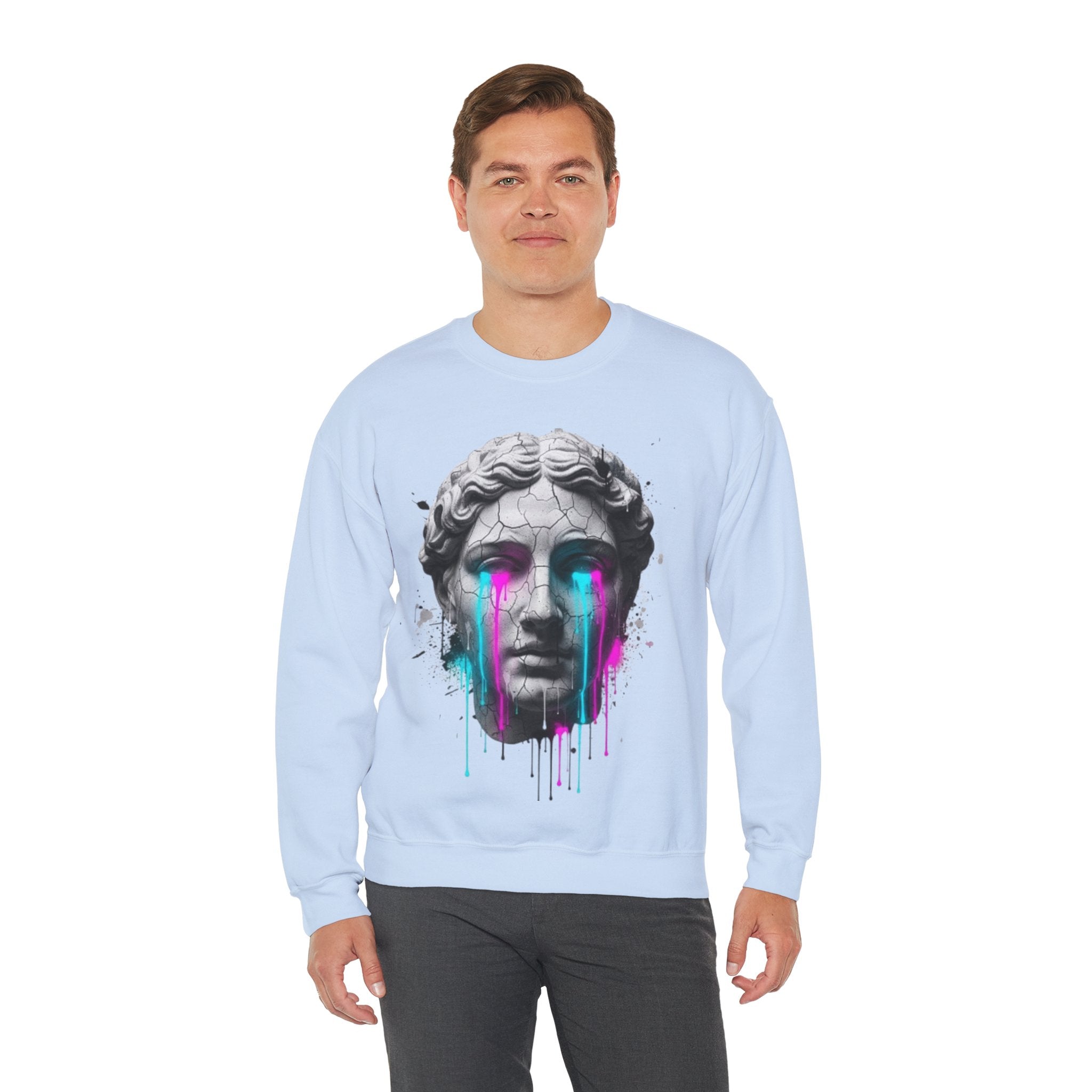 Statue Head Crewneck Sweatshirt — Neon Drip Greek Bust Graphic