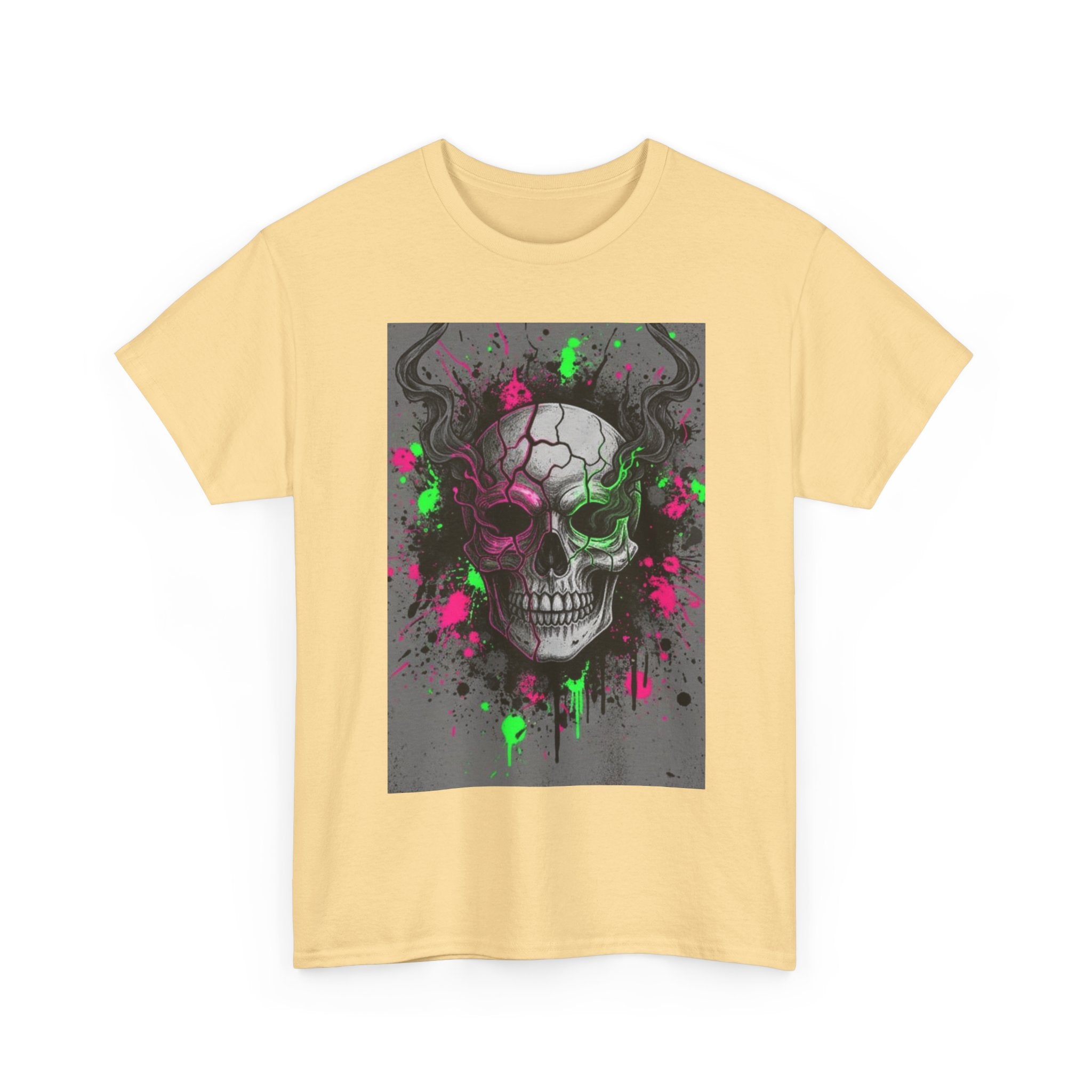 Skull Graffiti T‑Shirt — Neon Green & Pink Drip Skull Tee