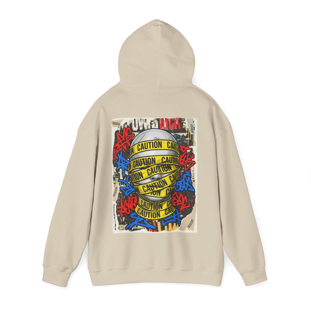 Caution Tape Skull Hoodie — Streetwear Graffiti Pullover