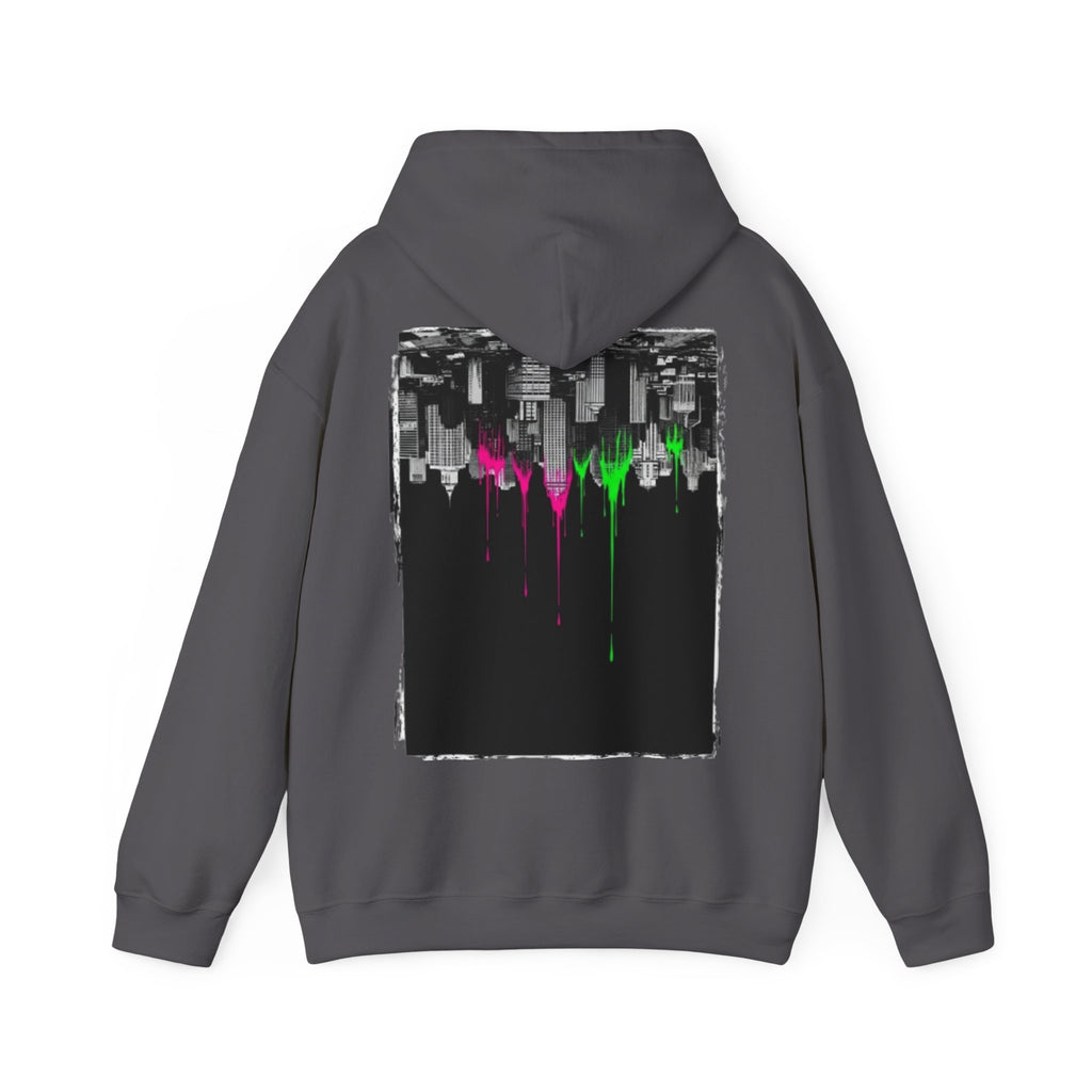 City Skyline Drip Hoodie — Neon Paint Urban Streetwear