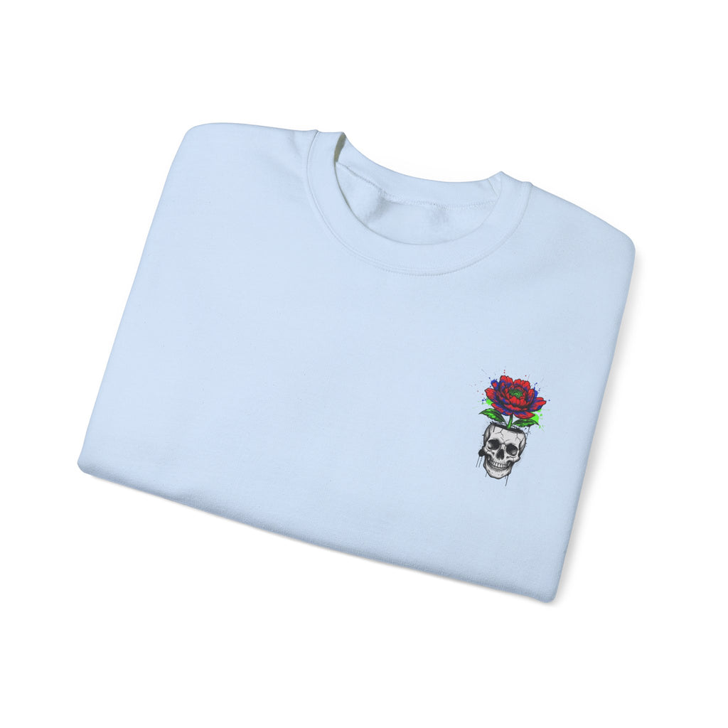 Skull with Red Rose Crewneck Sweatshirt