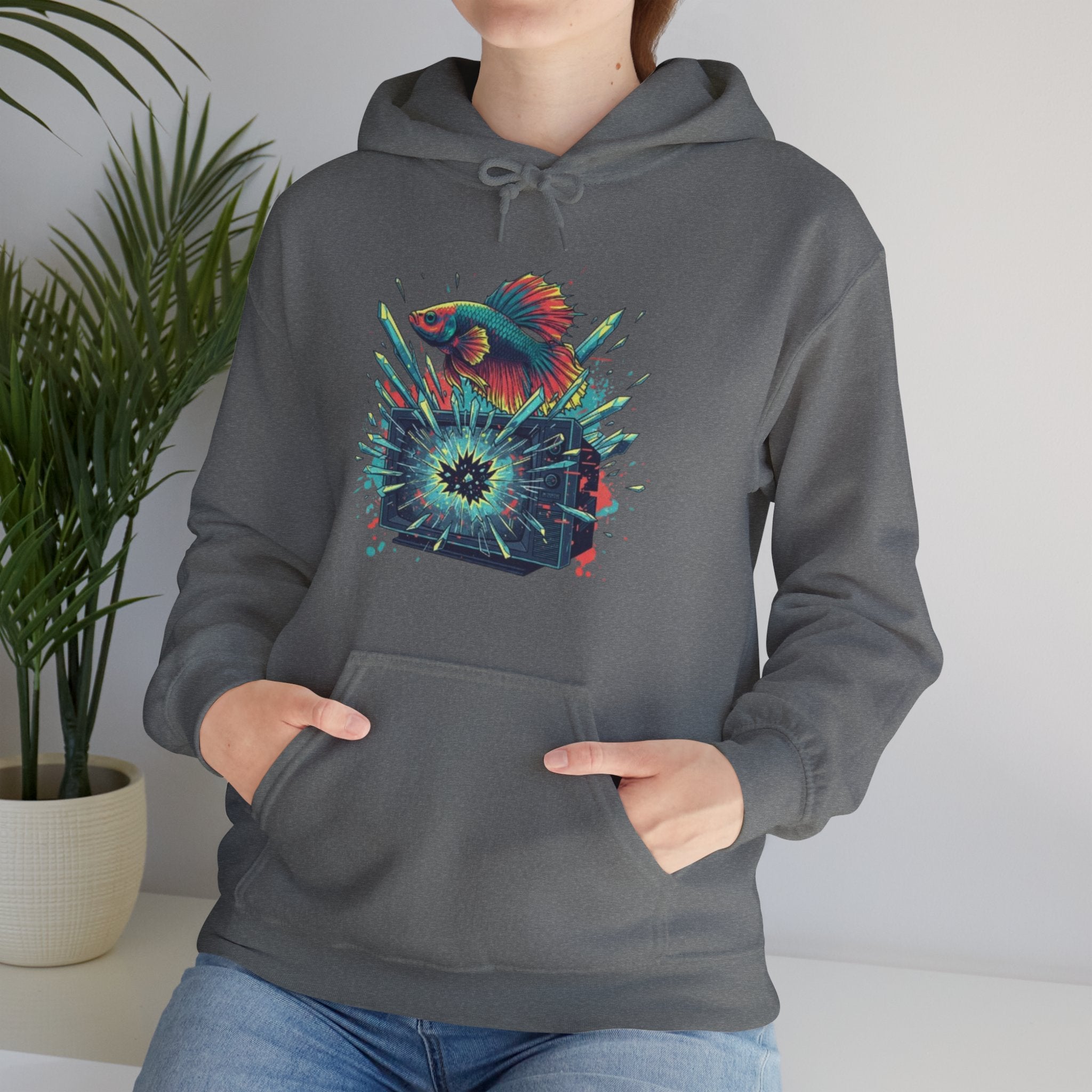Psychedelic Fish Hoodie — Neon Ocean Explosion Graphic Sweatshirt