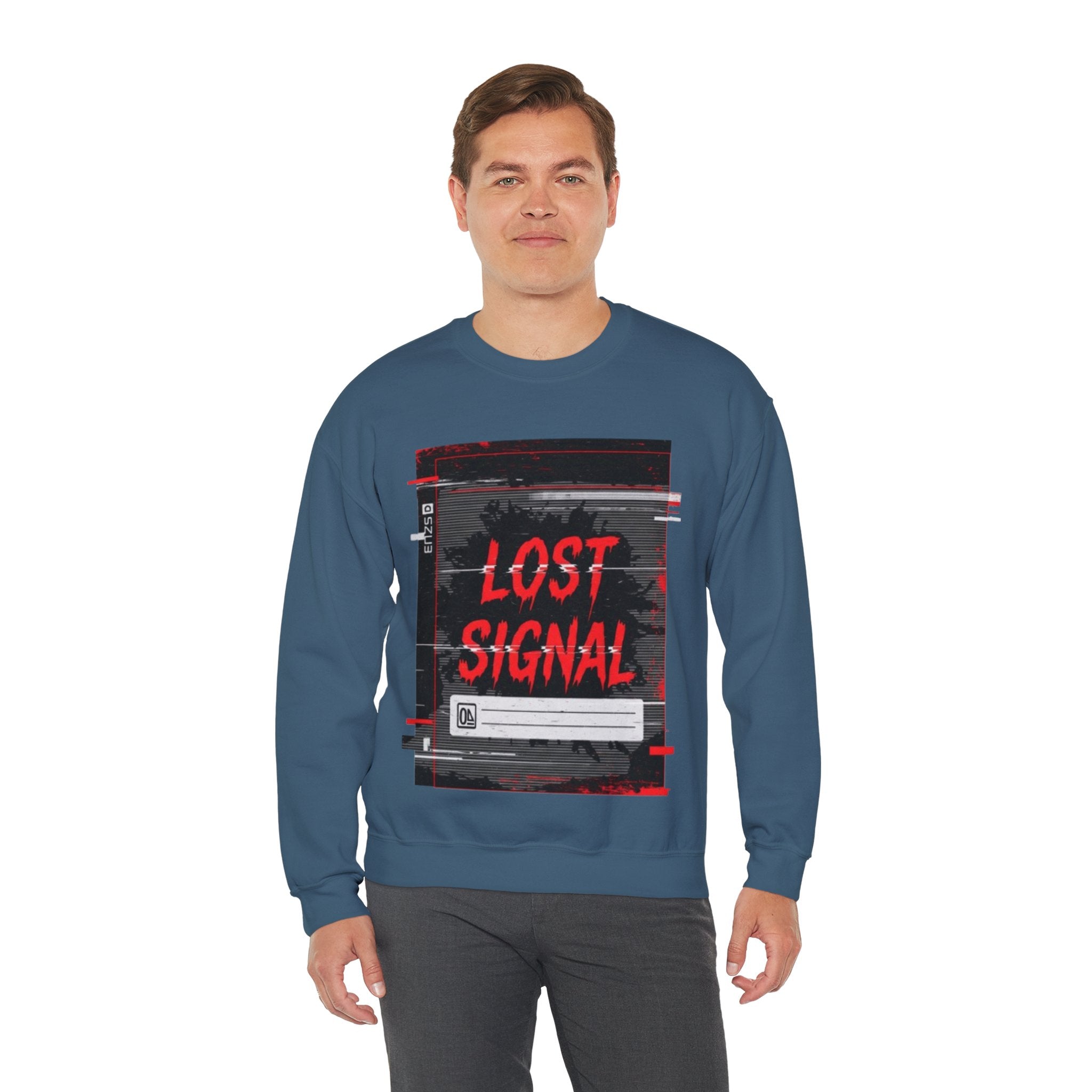 Lost Signal Crewneck Sweatshirt – Retro Glitch Graphic Pullover