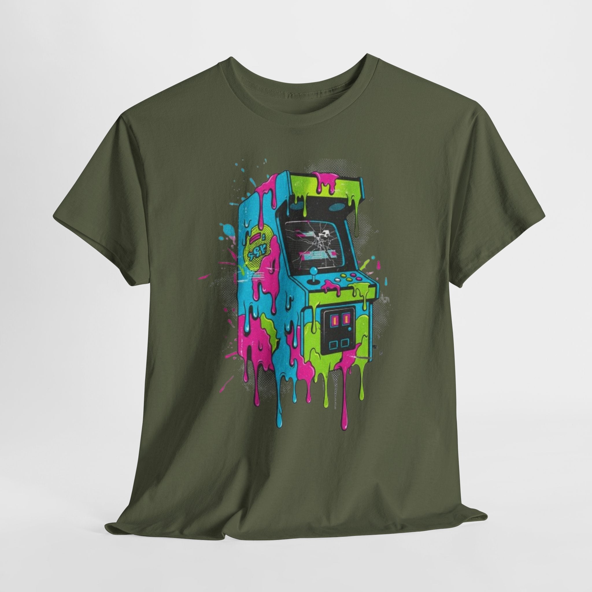 Arcade Machine Drip T-Shirt — Neon Retro Gaming Graphic Tee