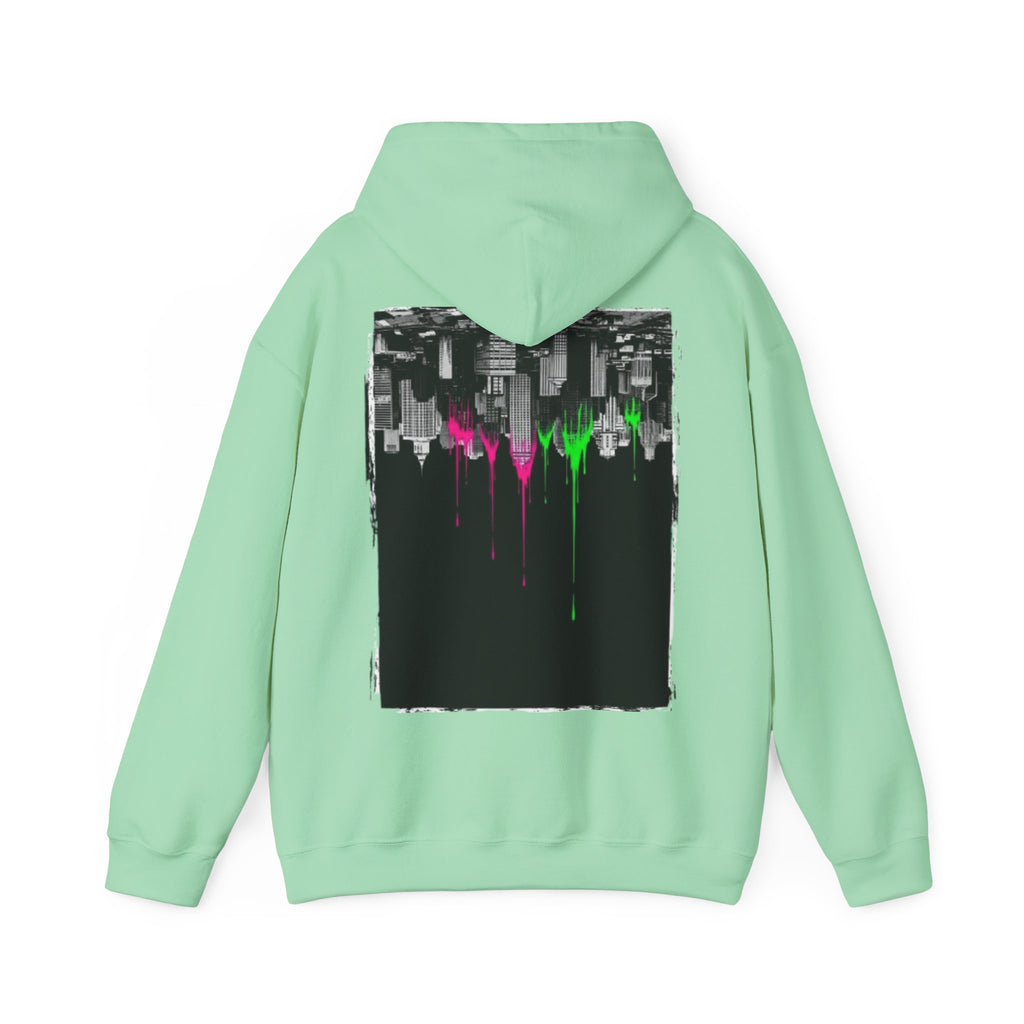 City Skyline Drip Hoodie — Neon Paint Urban Streetwear