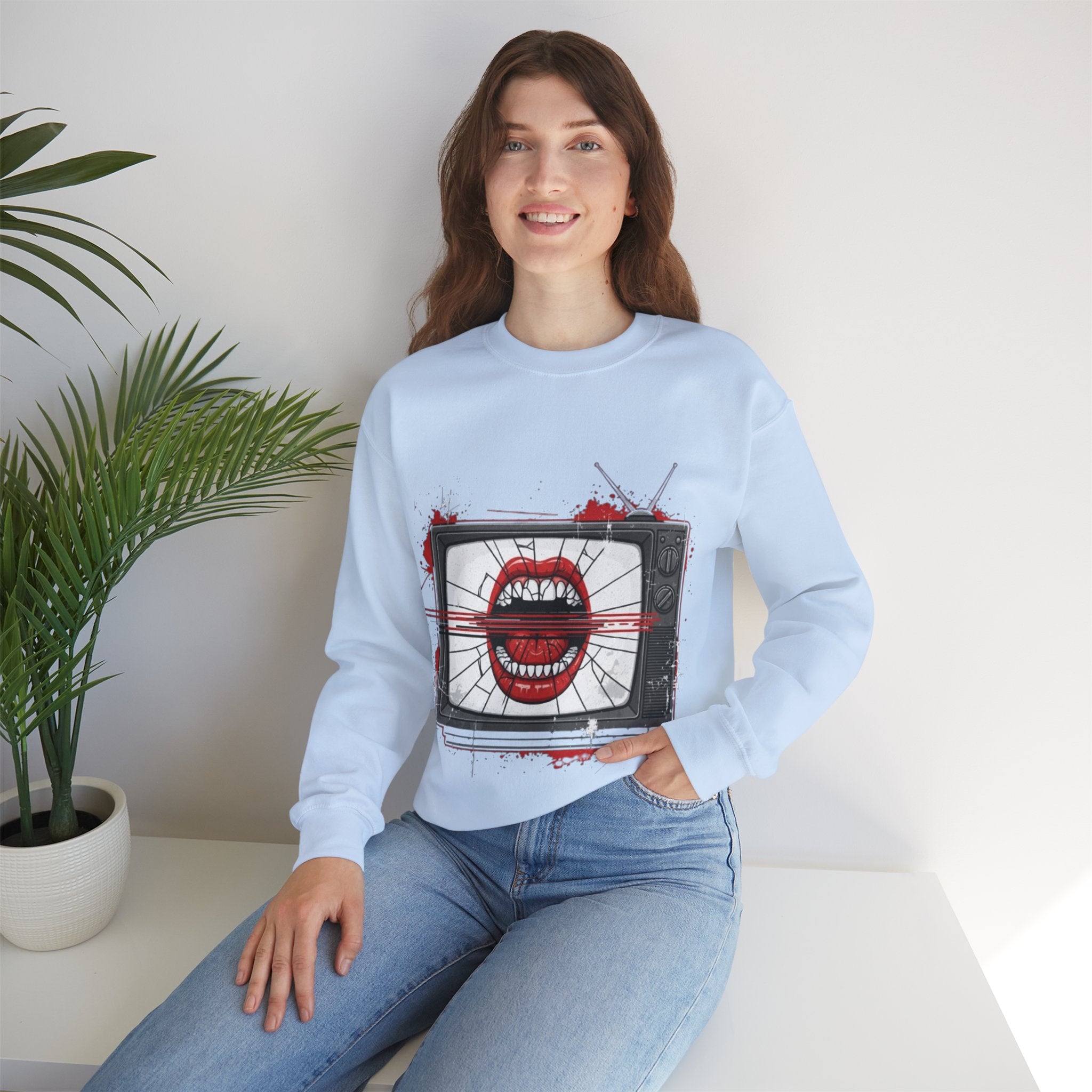 Graphic Sweatshirt — Retro TV with Screaming Mouth Design
