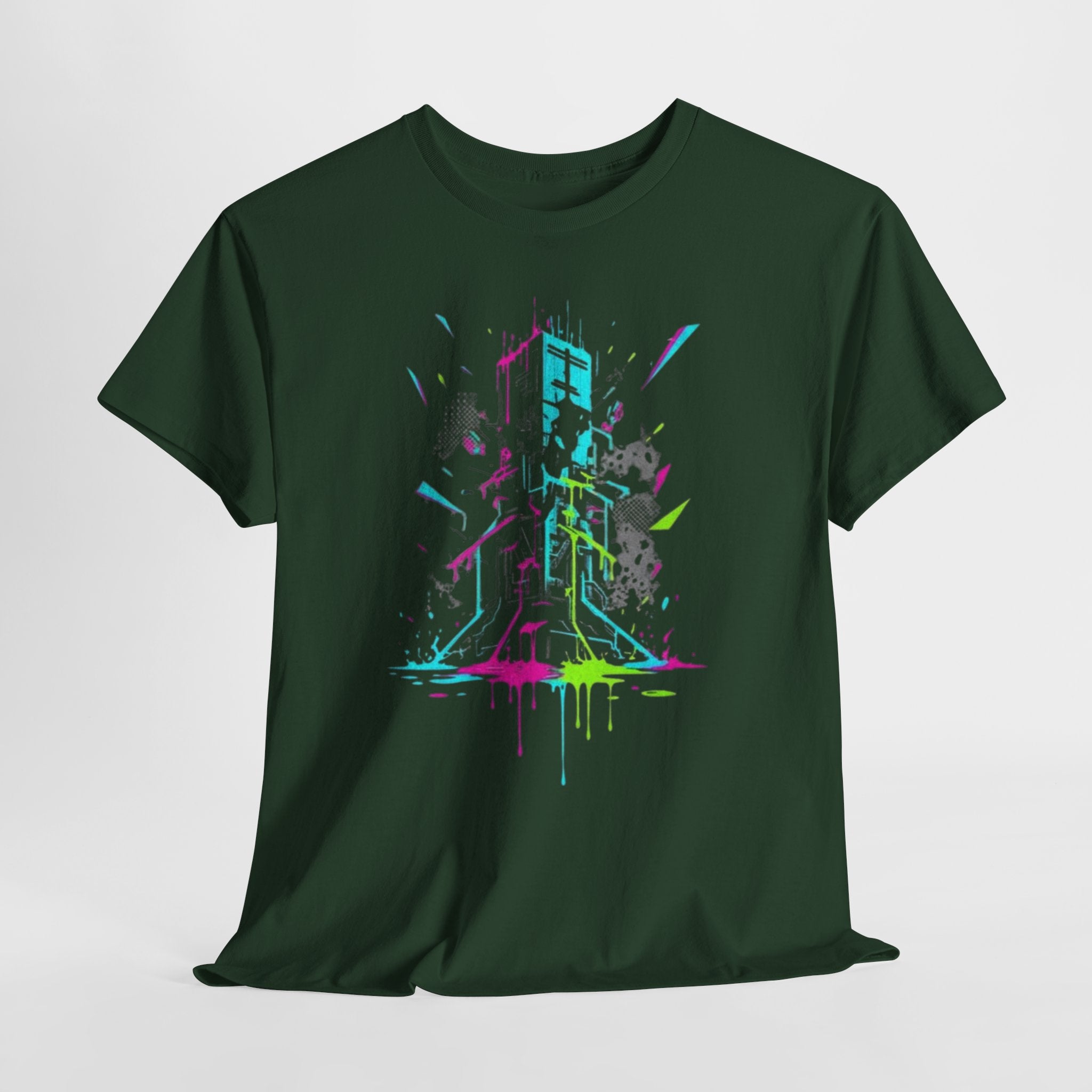 Neon Arcade Tower T-Shirt — Retro Gaming Graffiti Tee