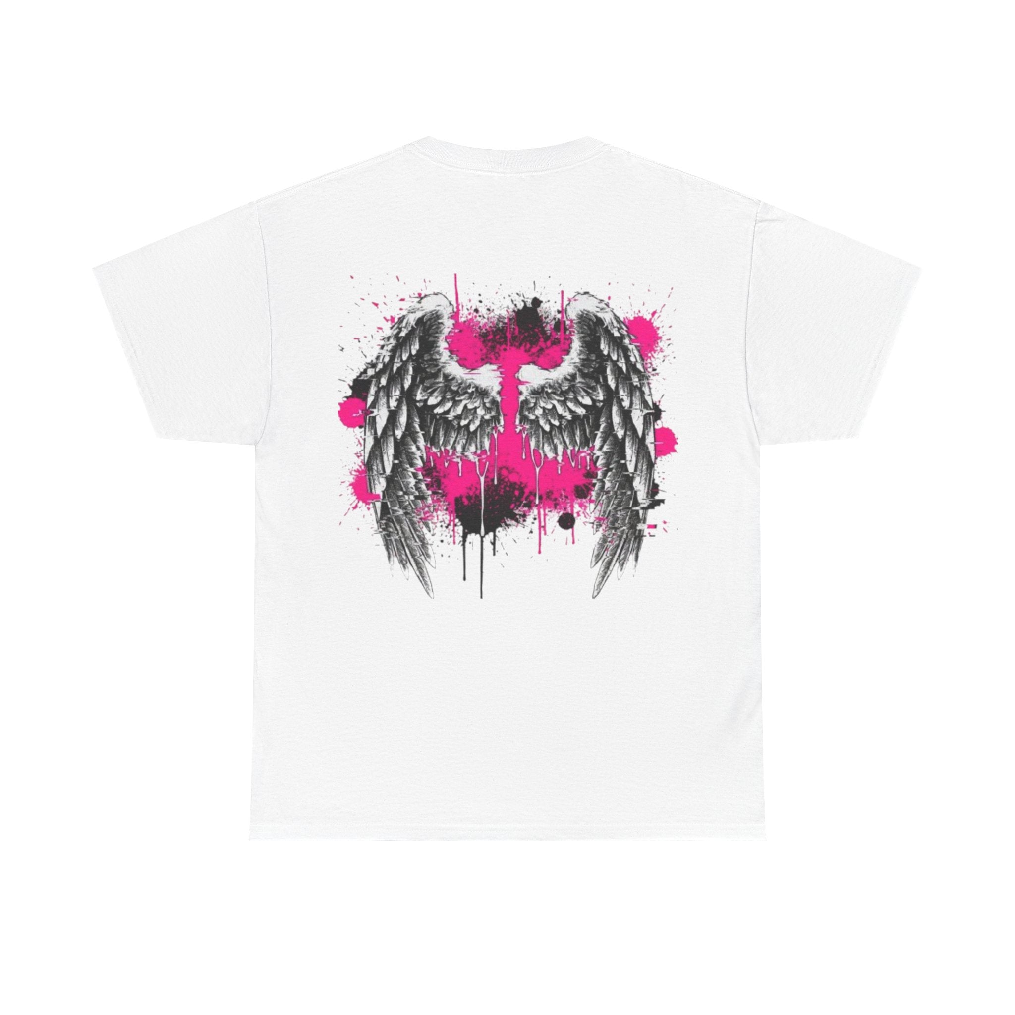 T-Shirt — Grunge Angel Wings with Pink Paint Splatter
