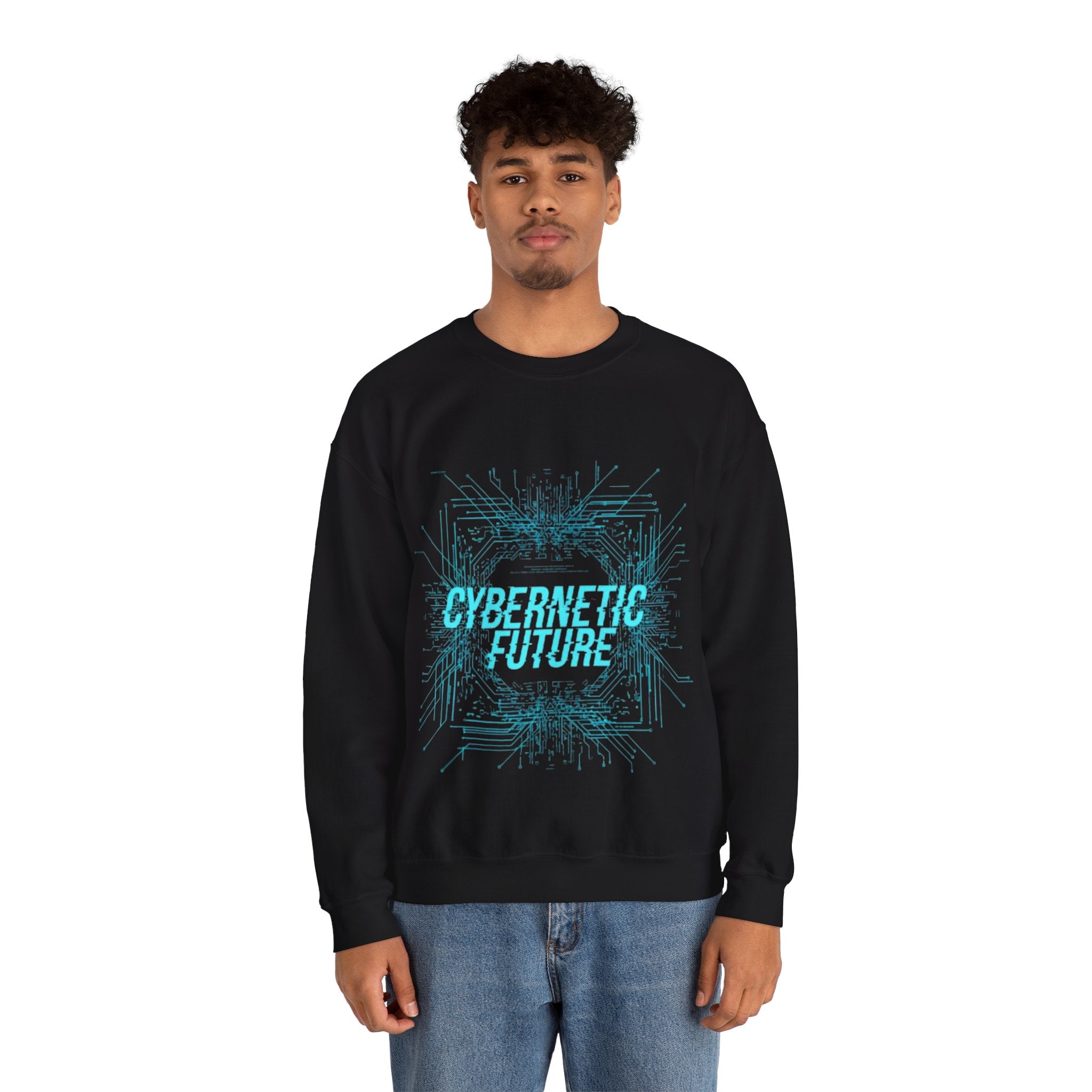 Cybernetic Future Crewneck Sweatshirt – Futuristic Tech Graphic Pullover