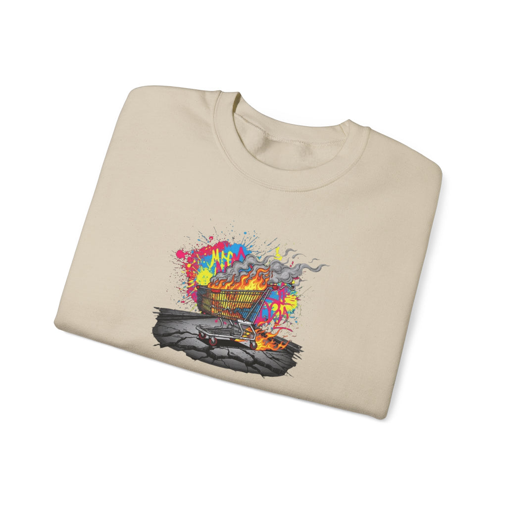 Crewneck Sweatshirt — Colorful Burning Ship Graphic