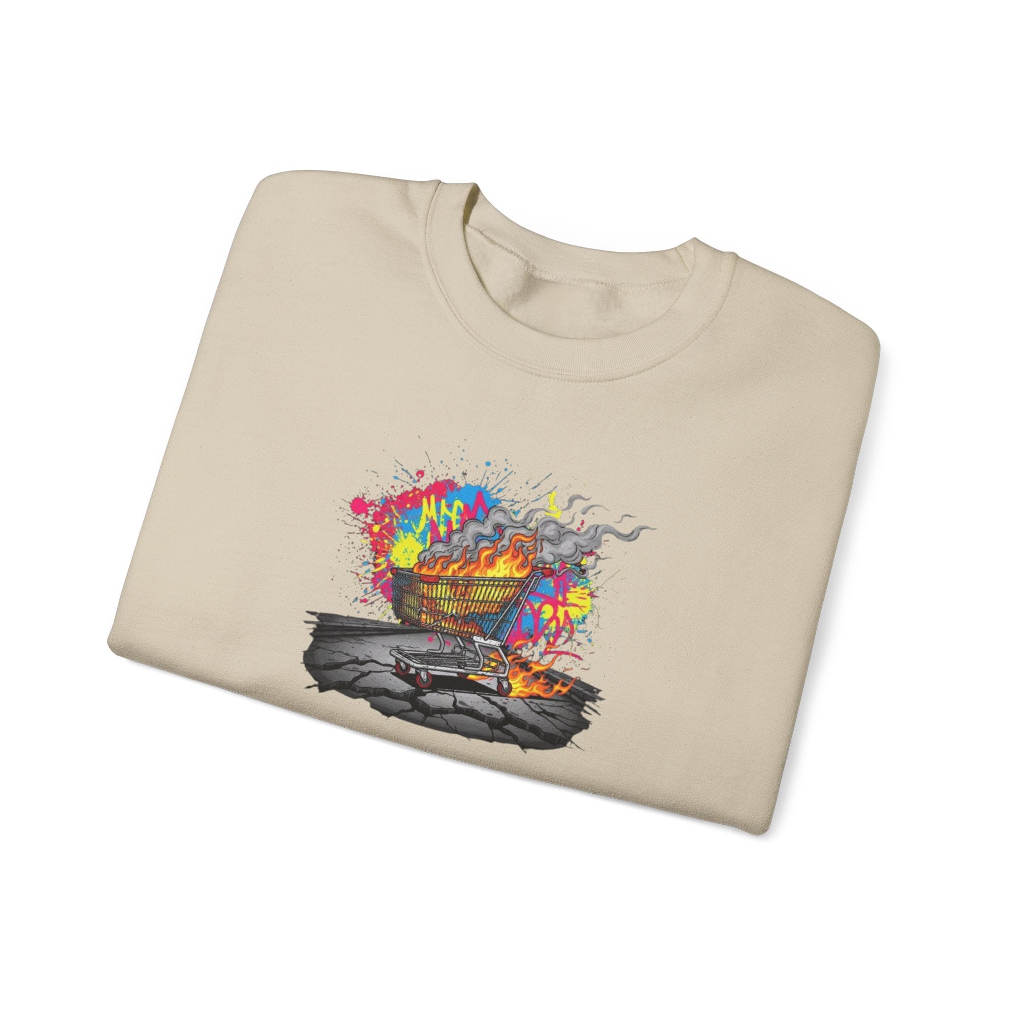Crewneck Sweatshirt — Colorful Burning Ship Graphic