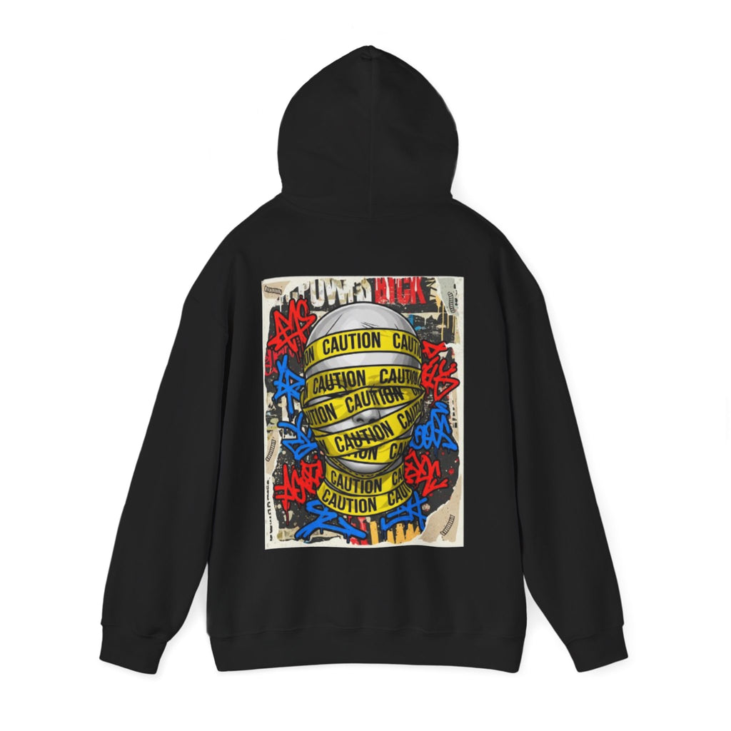 Caution Tape Skull Hoodie — Streetwear Graffiti Pullover