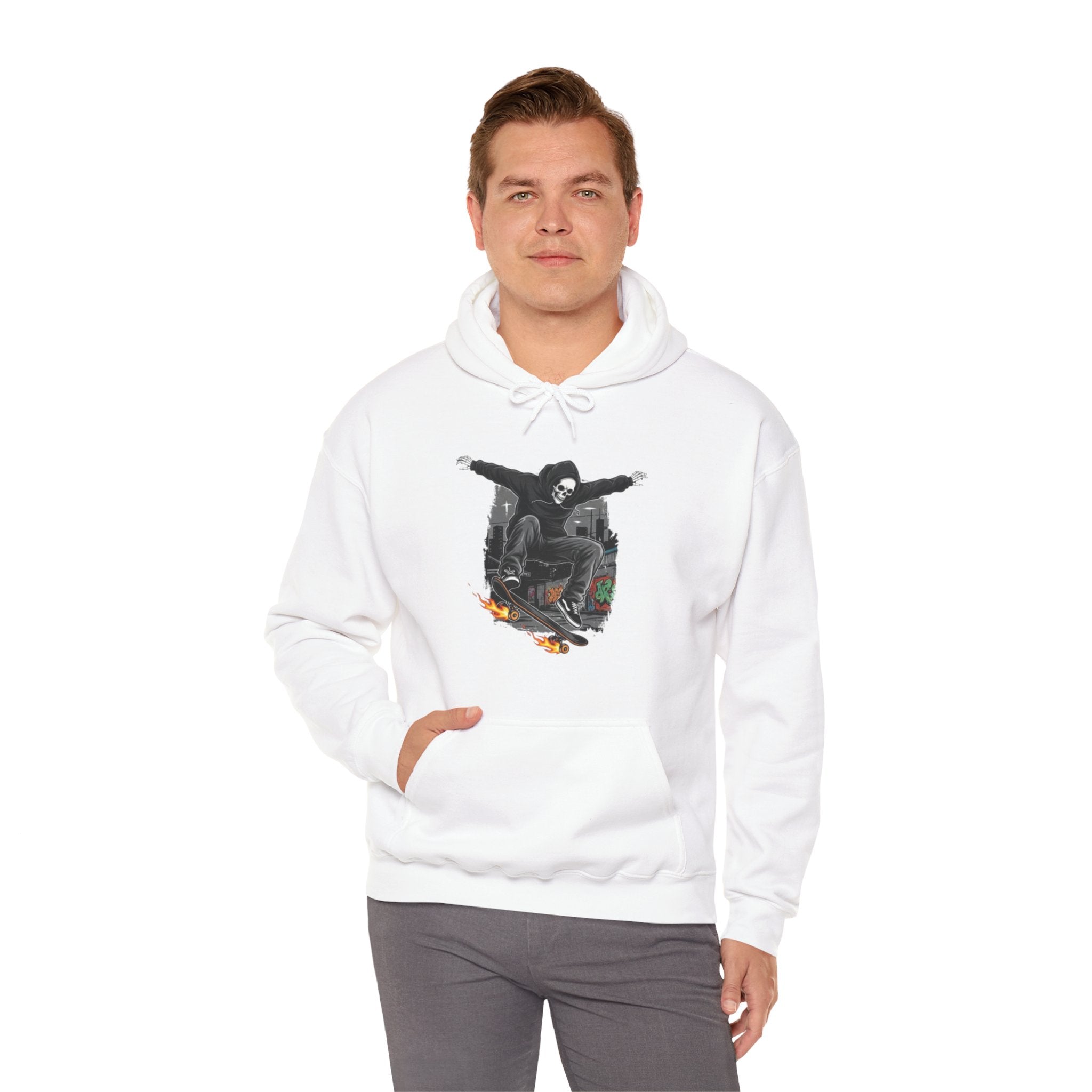 Skull Skateboarder Hoodie – Grim Reaper Skate Graphic Pullover