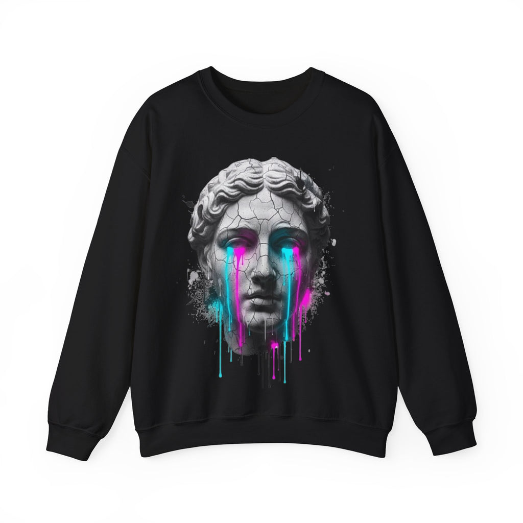 Statue Head Crewneck Sweatshirt — Neon Drip Greek Bust Graphic