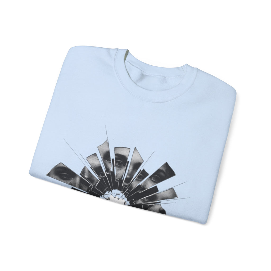 Broken Glass Flower Crewneck Sweatshirt — Monochrome Shattered Floral Graphic