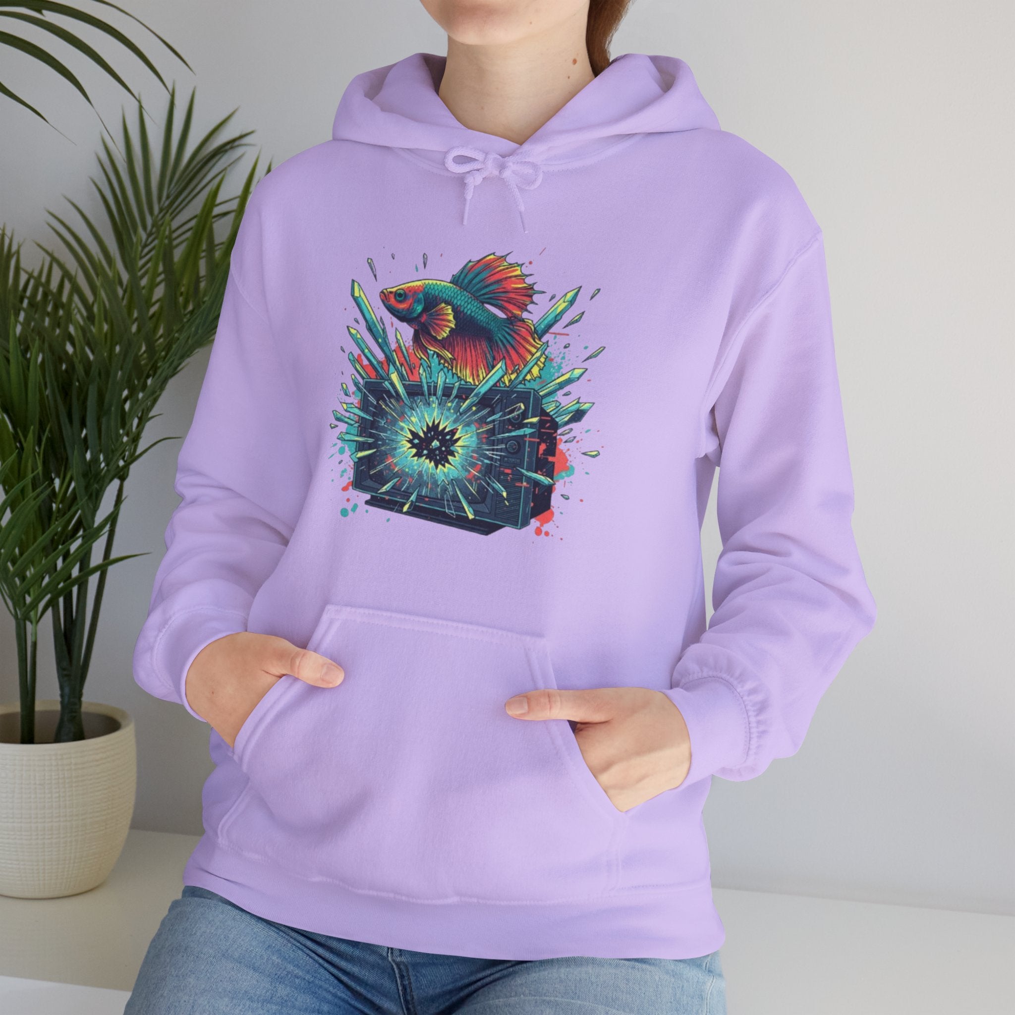 Psychedelic Fish Hoodie — Neon Ocean Explosion Graphic Sweatshirt