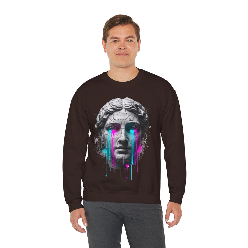 Statue Head Crewneck Sweatshirt — Neon Drip Greek Bust Graphic