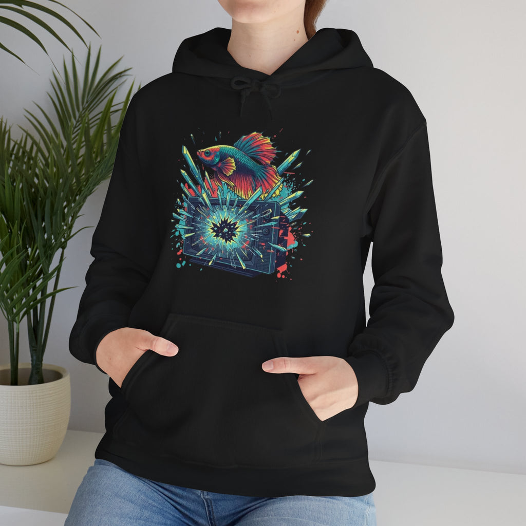 Psychedelic Fish Hoodie — Neon Ocean Explosion Graphic Sweatshirt
