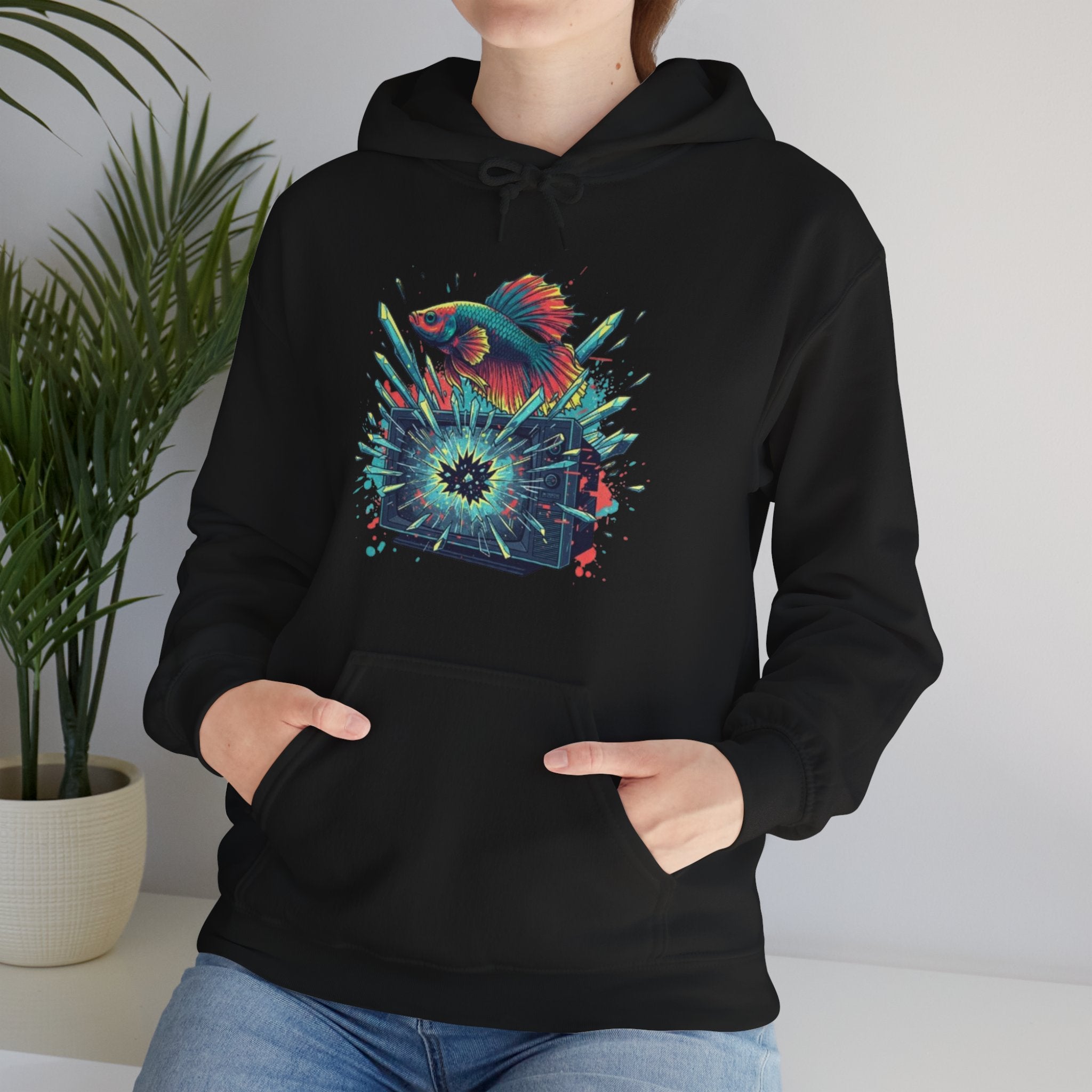 Psychedelic Fish Hoodie — Neon Ocean Explosion Graphic Sweatshirt