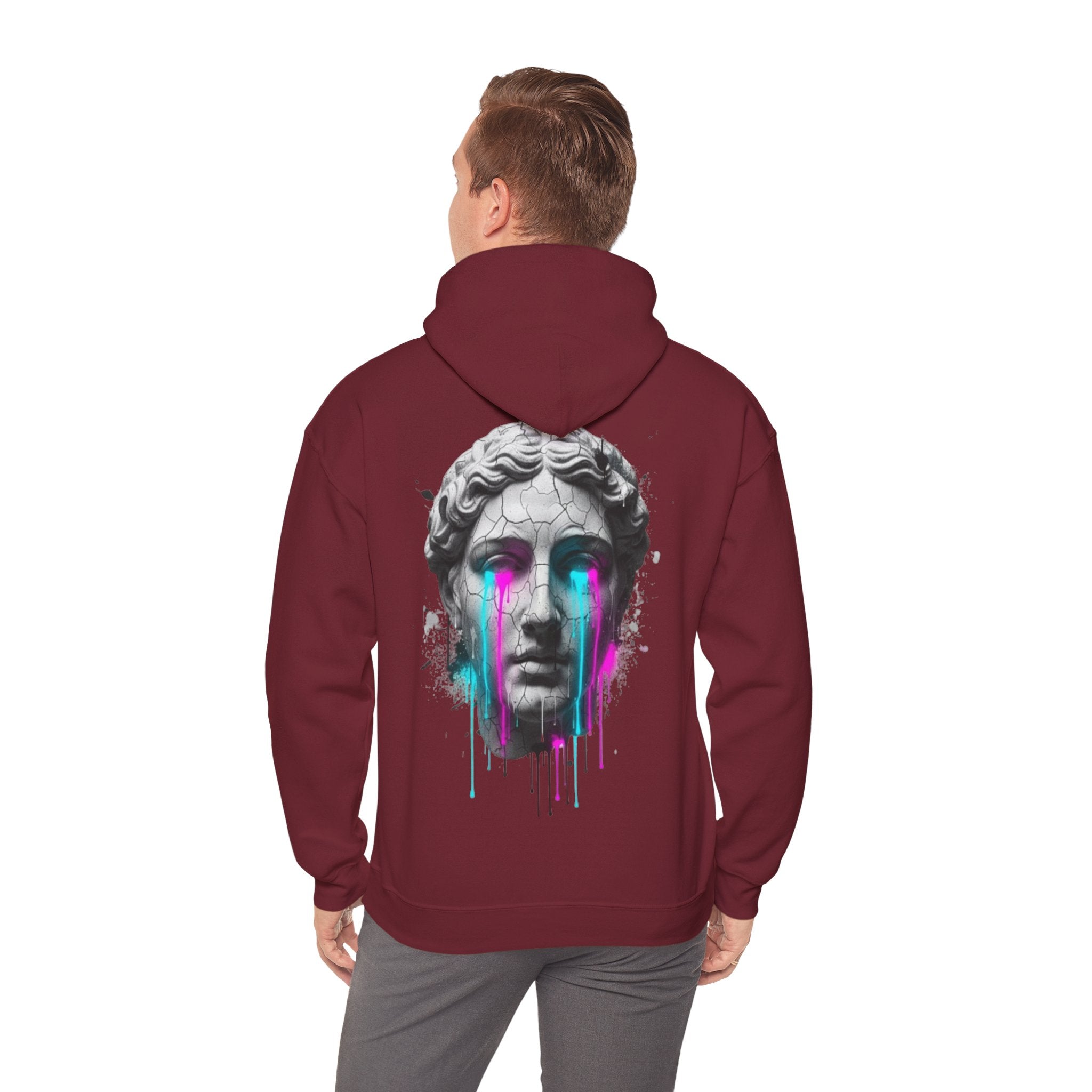 Statue Head Hoodie — Neon Drip Greek Bust Sweatshirt