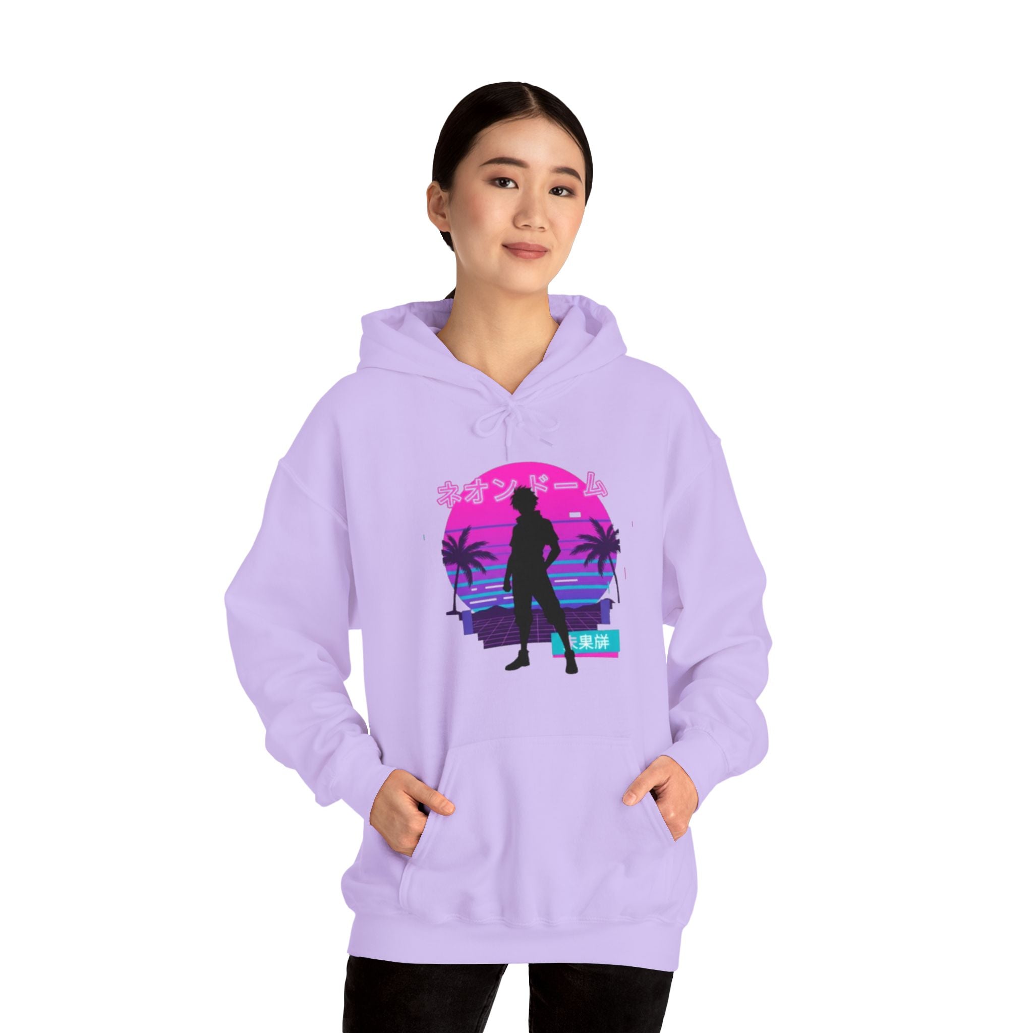 Retro Vaporwave Hoodie — Neon Sunset Silhouette