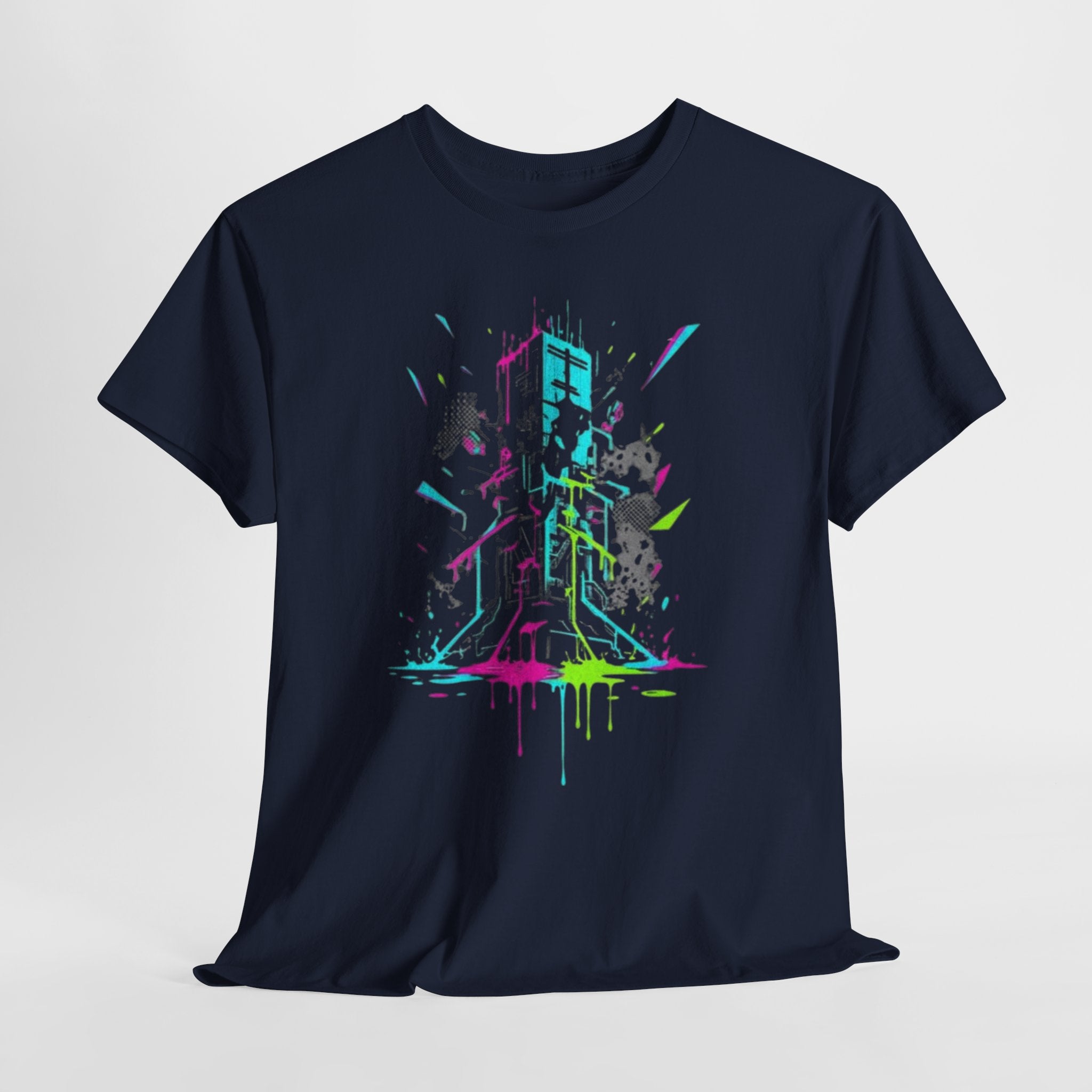 Neon Arcade Tower T-Shirt — Retro Gaming Graffiti Tee