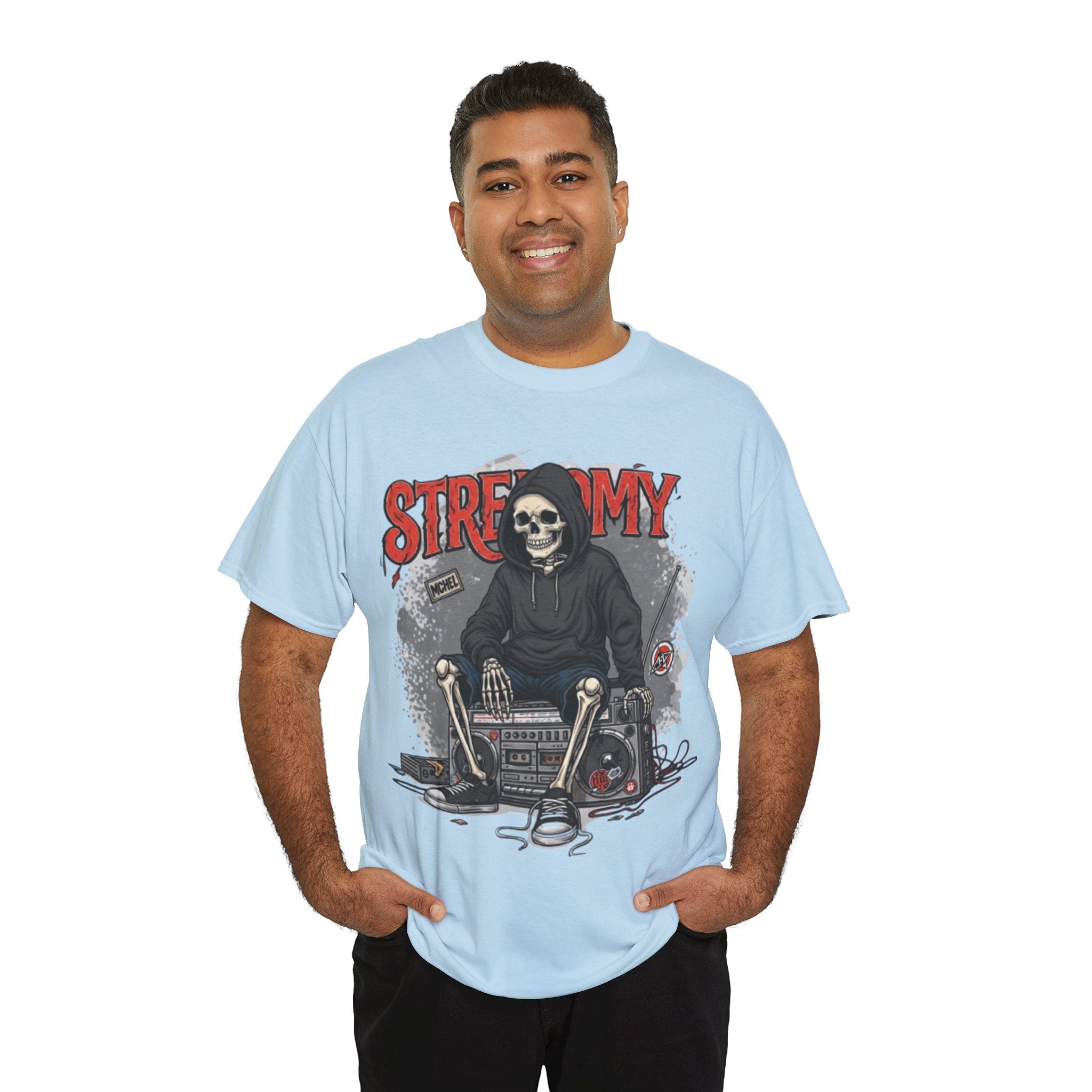 Skeleton DJ Tee — “STRF MY” Retro Grunge Music Skull T-Shirt