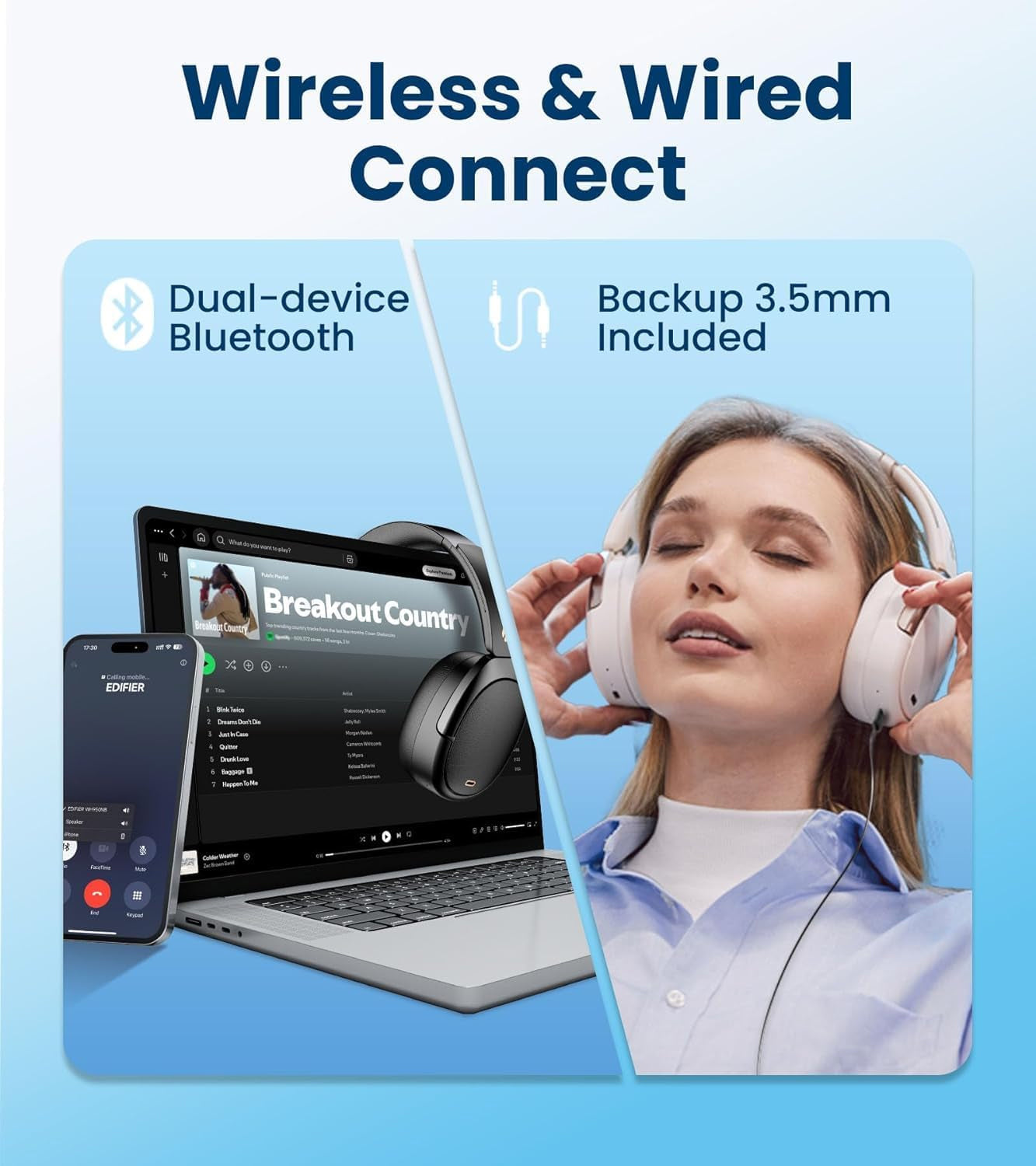 Edifier WH950NB ANC Wireless Headphones ,80H Battery , 4-Mic Clear Calls