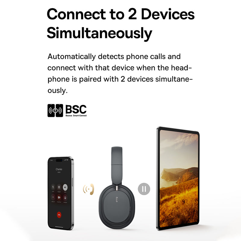 Baseus Bowie D05 Headphones – 3D Spatial Audio, 70H Battery,Dual Device Connection